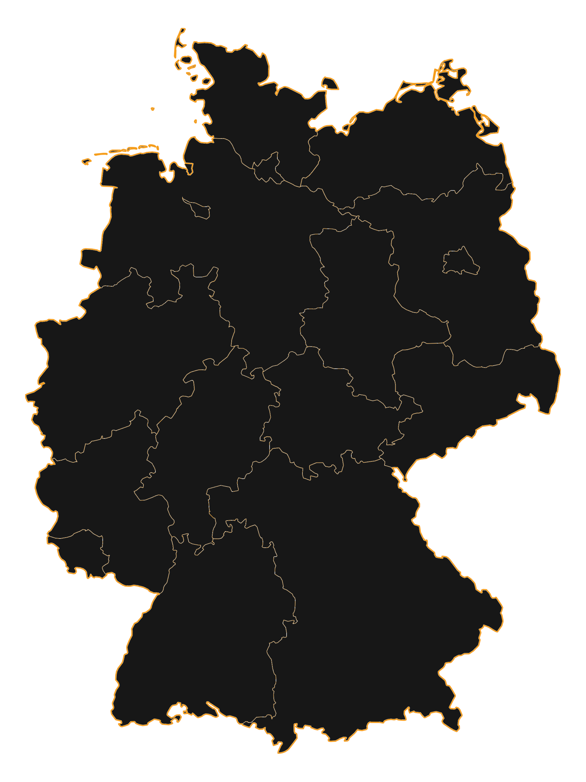 Schemenhafte Karte von Deutschland mit den Grenzen der einzelnen Bundesländer